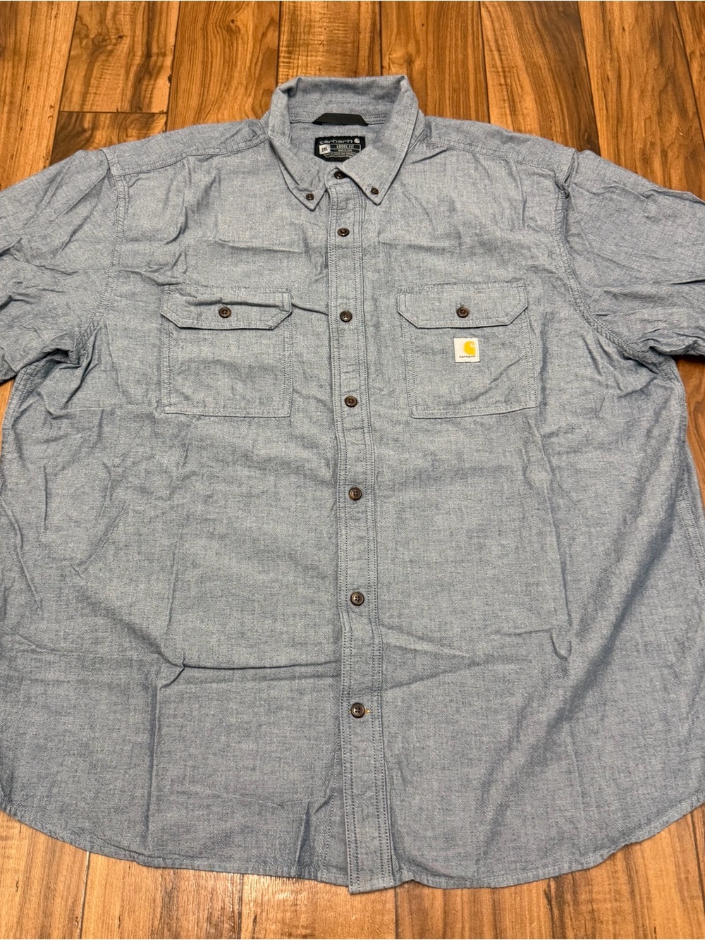 Carhartt Shirt Men's 2XL Blue 104369 Chambray Short Sleeve Loose Work Utility